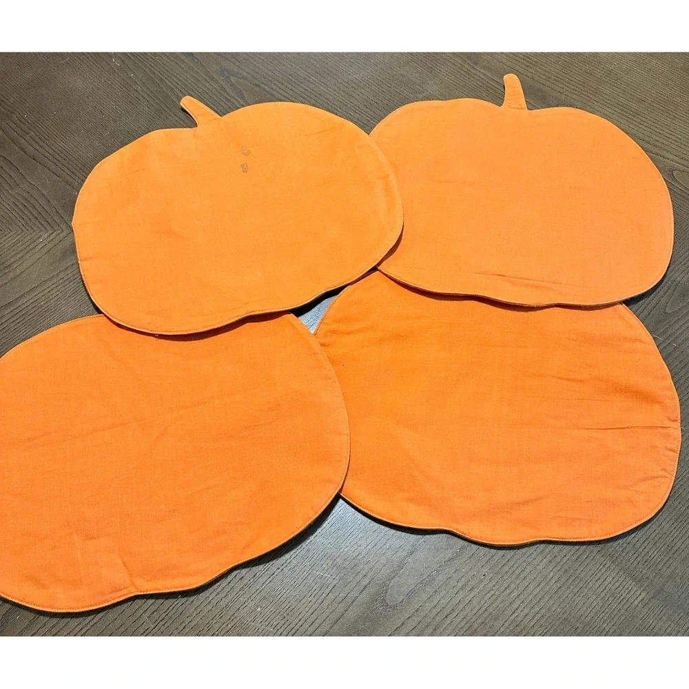 Halloween Pumpkin Placemats Set of 4 Jack-O-Lantern Orange Fall Table Decor